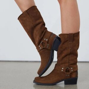 Steve Madden RUSKIN Moto boots Brown Chestnut Suede Leather country Cowgirl 8M